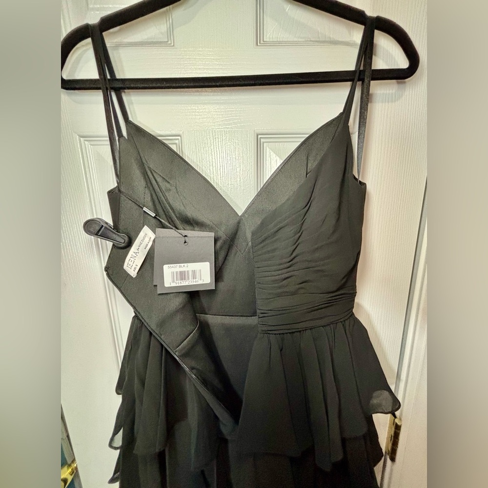 NWT IEENA FOR MAC DUGGAL SZ 2 BLACK Sheer Chiffon Overlay V-Neckline #55437 - Picture 6 of 10